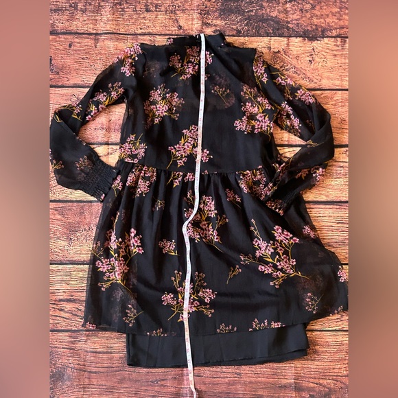 Who What Wear Chiffon Mini Dress Long Sleeve Floral Ruffle Trim Pullover Size XS - Picture 11 of 12